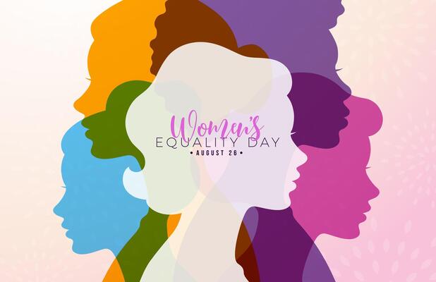 Women's Equality Day Greeting Card Design. August 26 National Female Holiday in United States. USA Celebration Template with Woman Face Silhouette on Clean Background for Flyer, Poster, Web Banner