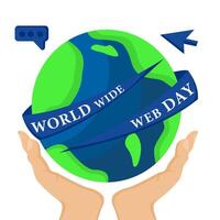 World Wide Web Day Illustration Featuring Earth and Digital Elements. Ideal for Tech Education Content, Social Media, and Internet Awareness Campaigns vector