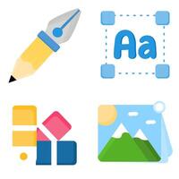 Flat Style Graphic Design Icon Set. Includes Pencil, Typography, Color Palette, and Thumbnail. Perfect for Educational Apps, and Creative Presentations vector