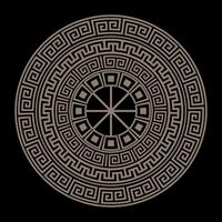 Round golden classic pattern frame plate. Greek round frame. Greek pattern. Greek meander. Patterns of Greece, ancient Rome. Circle european border. Typical egyptian, assyrian, greek motives vector