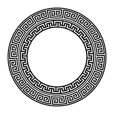 Round monochrome classic frame. Greek round frame. Greek pattern. Greek meander. Patterns of Greece and ancient Rome. Circle european border. Typical egyptian, assyrian and greek motives