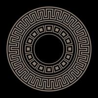 Greek gold round ornament. Golden on black background. Greek pattern. Patterns of Greece and ancient Rome. Circle european border. Typical egyptian, assyrian, greek motives. For ceramic, textile vector