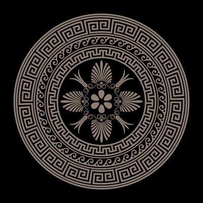 Greek round gold classic frame. Greek key meander border, wave meander. Circle european border. Pattern of Greece, ancient Rome. In the form of wave. Vitruvian wave. For engraving, embroidery, ceramic
