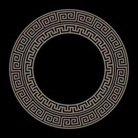 Round golden classic frame. Greek round frame. Greek pattern. Greek meander. Patterns of Greece and ancient Rome. Circle european border. Typical egyptian, assyrian and greek motives vector