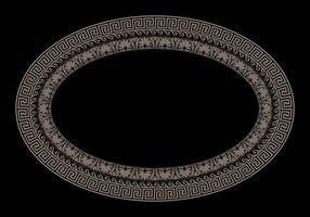 Gold oval frame with Greek ornament. Classic Greek key, wave, floral meanders. Patterns of Greece, ancient Rome. Greek key meanders. Round greek frame. Circle european border. Vitruvian wave. vector