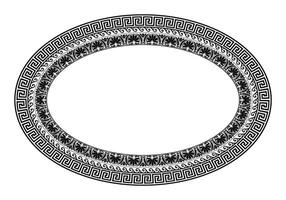 Black and white decorative oval frame with Greek ornament. Classic Greek key, wave, floral meanders. Patterns of Greece, ancient Rome. Greek key meanders. Round greek frame. Circle european border. vector