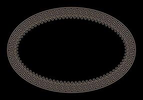 Gold Oval frame in Ancient Greek style isolated on black background. Greek meander. Circular ornament. Patterns of Greece, ancient Rome. Greek style. For textile, embroidery, porcelain, ceramics vector