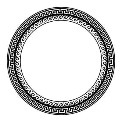 Greek key meanders. Monochrome classic Greek wave meander. Round greek frame. Circle european border. Patterns of Greece, ancient Rome. In the form of wave. Vitruvian wave. For textile, engraving