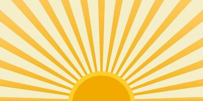 Yellow background with sun rays. Bright horizontal long advertising template. vector