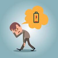 Concept of running out of energy to work. employee is exhausted but still working. low battery and tired. work problems. illustration of a worker working by supporting a battery. flat style design. vector