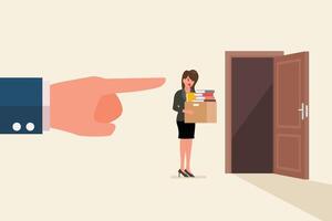 Boss pointing finger to fires misconduct woman employee vector