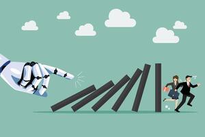 Business people run away from domino effect by Artificial intelligence vector