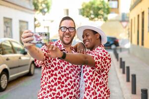 Gay couple taking a selfie in love2 photo