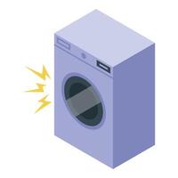 Broken washing machine making electrical noise with lightning bolts vector