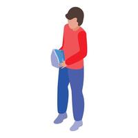 Housekeeper holding steam iron getting ready for work isometric view vector