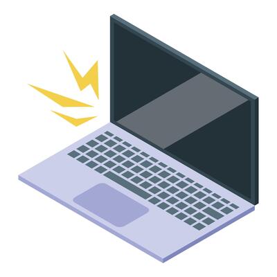 Lightning striking laptop symbolizing computer virus or malware attack