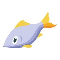 Purple fish swimming with yellow fins and orange tail vector