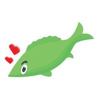 Green fish falling in love showing two red hearts vector