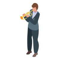 Trumpet player performing in elegant suit, isometric view vector