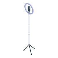 Modern ring light illuminating a smartphone for online content creation vector