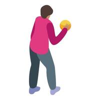 Boy playing with ball, rear view of child holding yellow sphere vector