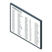 Airport arrivals board showing flight information with destinations, times, and statuses vector