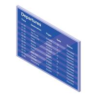 Airport departures board showing flight information with destinations, times, gates, and status vector