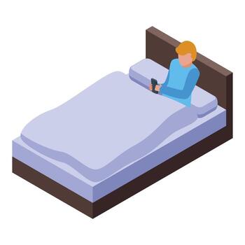 Man is using smartphone in bed, enjoying his morning routine vector