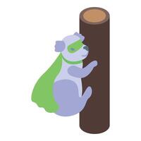 Superhero koala climbing tree protecting forest wearing green cloak and mask vector