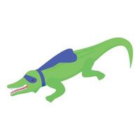Green crocodile wearing superhero costume is crawling and attacking vector