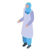 Muslim woman scientist wearing hijab and lab coat performing experiment vector