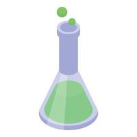 Chemical reaction experiment with green liquid in erlenmeyer flask vector