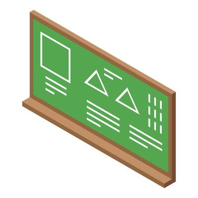 Green school blackboard showing geometrical figures and equations