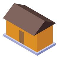 Isometric orange barn building with brown roof and door vector