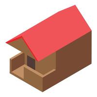 Small wooden house with red roof and balcony, isometric view vector