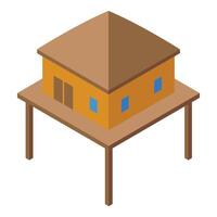 Stilt house standing on wooden pillars in isometric view vector