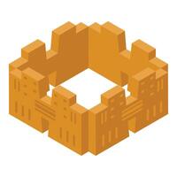 Fortress walls protecting inner courtyard, isometric view of fortified structure vector