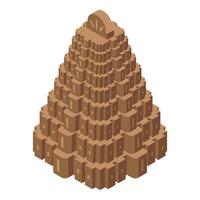 Isometric brown ziggurat towering with intricate details reaching for the sky vector