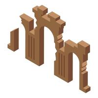Partially destroyed triumphal arch isometric illustration representing history and architecture vector