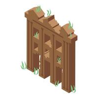 Abandoned building crumbling with overgrown vegetation in isometric view vector