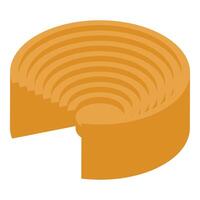 Round piece of cheese with a slice missing, showing concentric circles vector