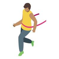 Winning athlete crossing finish line ribbon in a running race vector