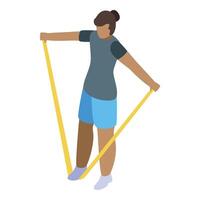 Woman doing fitness exercises with resistance band, isometric illustration vector