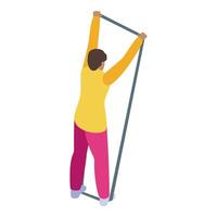 Physiotherapist assisting patient doing pilates exercises with elastic band vector