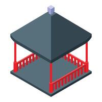 Asian gazebo with red railing and grey roof in isometric view vector