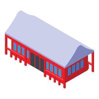 Red bungalow with canopy roof in isometric view vector