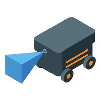 Smart robot scanning cube with laser beam in modern factory vector