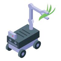 Smart farm robot harvesting crop with mechanical arm vector