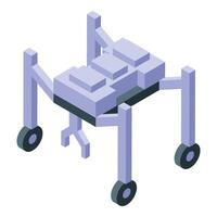 Futuristic drone delivering package using robotic arm and wheels, isometric view vector