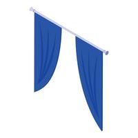 Two blue flags hanging on a horizontal pole, isometric view vector